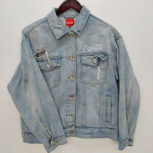 Cool Coca-Cola Distressed Denim Jacket By Cotton On Women's Size 12 Coat
